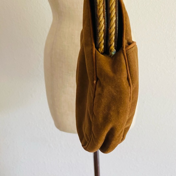 VINTAGE 70s BERMUDA BAG PURSE WOOD HANDLE BY BANNER HOUSE REVERSIBLE COVER - Picture 3 of 7